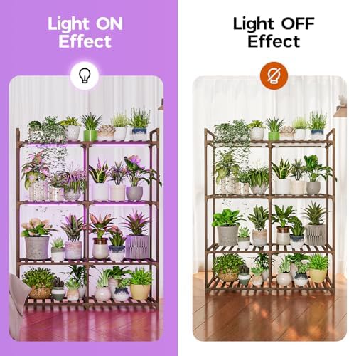 Bamworld Plant Stand with Grow Lights for Indoor Plants Wood Plant Shelf 4 Tier Large Flower Stand for Mutiple Plant Holder Rack for Patio Living Room BalconyDecor Purple Light - Image 3