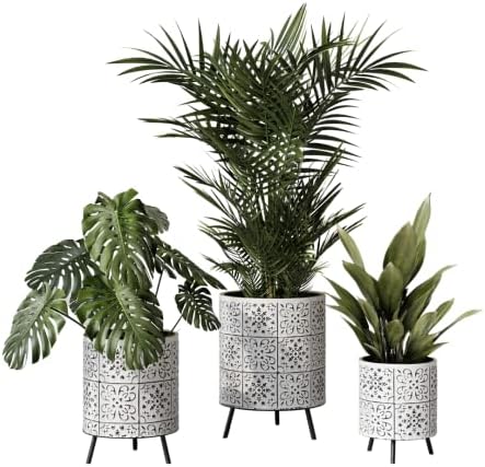 EverNest Tristan Neutral Minimal White and Black Modern Style Planter with Nyra Stand, SelectBase Plant Pots, Indoor Planter, Boho Home Decor, Minimalist Pot for Plants (Set of 3, Black) by EverNest