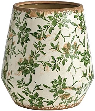 10in. Tuscan Ceramic Green Scroll Planter by NearlyNatural