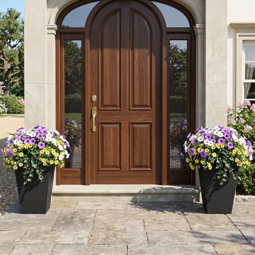 GIANTEX Square Taper Planter Set of 2, Self-Watering Flower Pots, Black - Image 5