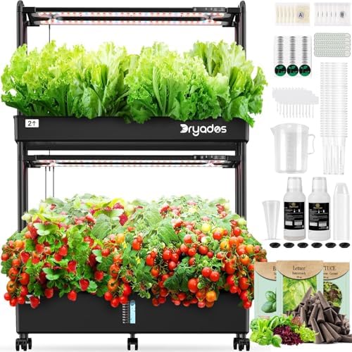 Large Hydroponic Tower Garden System Black, 90 Pod Vertical Indoor Growing Kit with LED Grow Light, Auto Circulating Water System, 40L Planter by Dryades