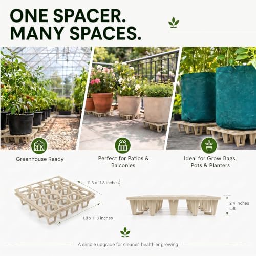 Plant Riser – Pot Spacer for Grow Bags, Planters & Containers – UV-Resistant Drainage Tray for Airflow, Root Health & Cleaner Surfaces (Standard White, 5 Pack) - Image 6