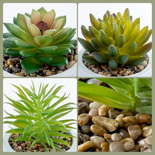 MyGift Mini Artificial Succulent Plants in Ceramic Pots, Set of 3 - Image 4