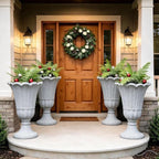 Tall Plastic Urn Planters and Pedestal - 24" Outdoor Planter Grey by Outdoorchairs