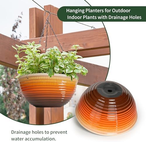 12 Inch Glazed Hanging Planters for Indoor Outdoor Plants, 2 Pack - Image 4