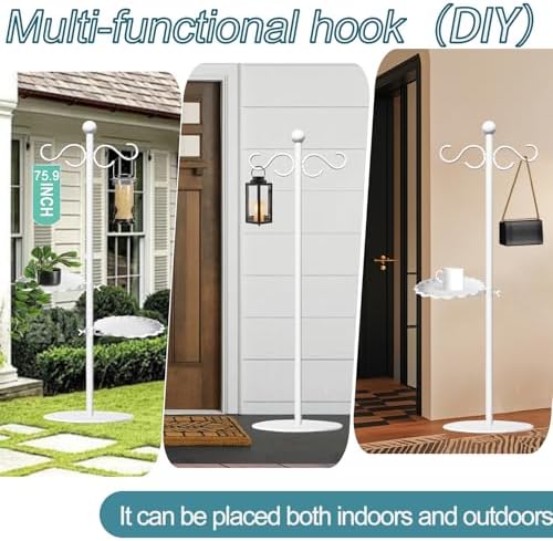 Upgraded 74" Shepherd's Hook for Bird Feeder，White Floor Hanging Plant，White Wind Chime Stand, Waterproof Metal & Adjustable-Height Standing Pole Holder for Wreath, Indoor & Outdoor（2 Placement Racks) - Image 3