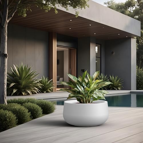 Kante White Concrete Planter 20" Dia All-Weather Round Large Pot - Image 3