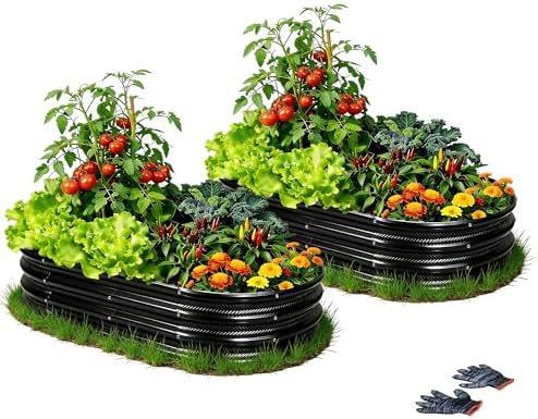 Gartist 2 pcs 4×2×1 ft Black Raised Garden Bed Kits Outdoor, Easy Assembly Galvanized Planter Raised Beds with Gloves & Wing Nuts for Vegetables, Flowers & Herbs by Gartist