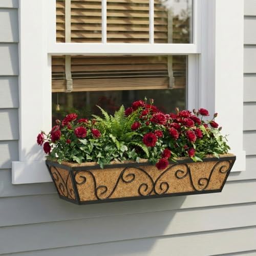 Y&M 24 Inch Window Deck with Coco Liner, Fence Metal Hanging Flower Planter Window Basket Deck Railing Planter Boxes for Outdoor Garden Lawn-Butterfly, 2pcs - Image 6