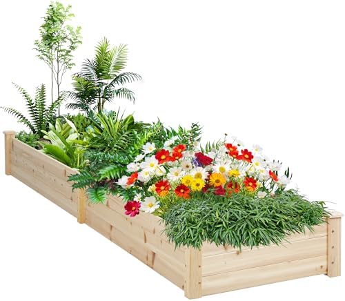 8FT Wooden Raised Garden Bed - Elevated Planter Box for Vegetables, Flowers - Natural Outdoor Planting Kit for Patio, Yard, Backyard by Unknown