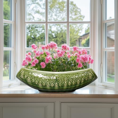 Bonsai Planter 18 Inch - Large Ceramic Succulent Pots with Drainage Hole, Bonsai Pots for Indoor Outdoor Plant, Ceramic Flower Pot, Decorative Plant Pot, Garden Decor, Housewarming Gift, Green - Image 6