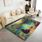Erosebridal Bear Area Rug 4'11" x 3'3" Camper Living Room Rugs Moose Birds Woodland Bonfire Animals Decorative Carpet Eagle Lake Sunset Deer Boat Indoor Floor Mat by Erosebridal