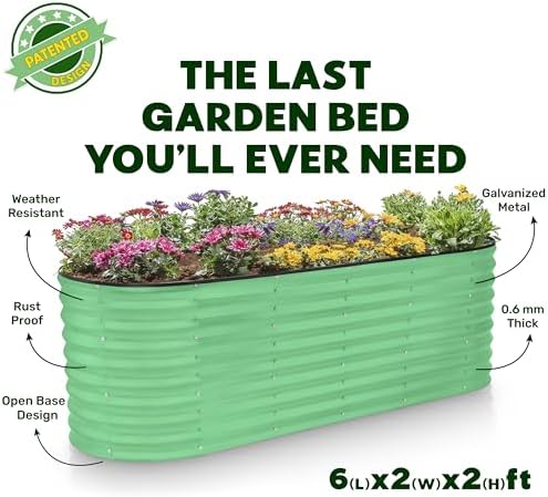 Plant & Plot Galvanized Raised Garden Beds Outdoor // 6×2×2 ft Planter Raised Beds for Gardening, Vegetables, Flowers // Large Metal Garden Box (Light Green) // Patented Tool-Free Design - Image 5