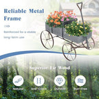 DORTALA Wood Wagon Planter, Outdoor Garden Flower Planter Cart with Wheels, Small Decorative Wood Raised Bed Plant Pot Box Stand for Backyard, Patio, Balcony, Grey - Image 5