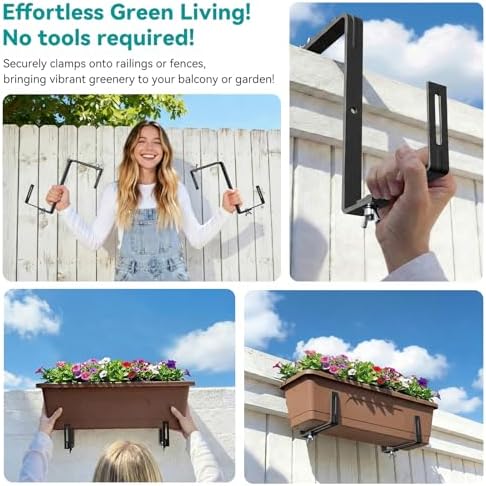 Adjustable Planter Box Brackets,Enhanced Bottom Support,Universal Outdoor Hanging Brackets,Flower Box Brackets for Fence Railings, Windowsill, Patio, Garden,Balcony. (6, Black) - Image 6