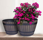 Resin Whiskey Barrel Flower Pot Round Planter Indoor Outdoor Garden Yard Patio.-23.21615.4cm - Image 2