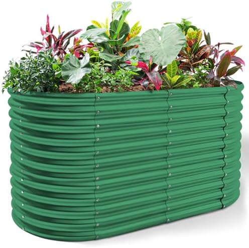 Land Guard 6x3x3ft Oval Galvanized Raised Garden Beds, Large-Capacity Metal Planter Box Outdoor, Durable Deep Raised Garden Bed 3ft Tall, Raised Beds for Gardening Vegetables, Forest Green by LandGuard