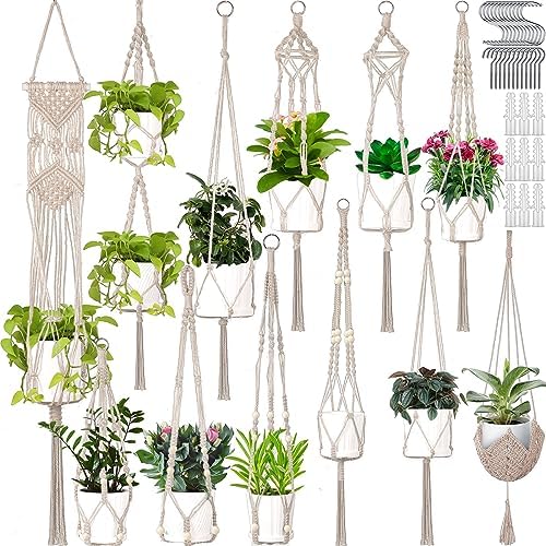 Hoteam 12 Pcs Macrame Plant Hangers Macrame Hanging Planters for Indoor Plants Handmade Boho Hanging Baskets Flower Pots Holder for Outdoor Home Wall Decor by Hoteam