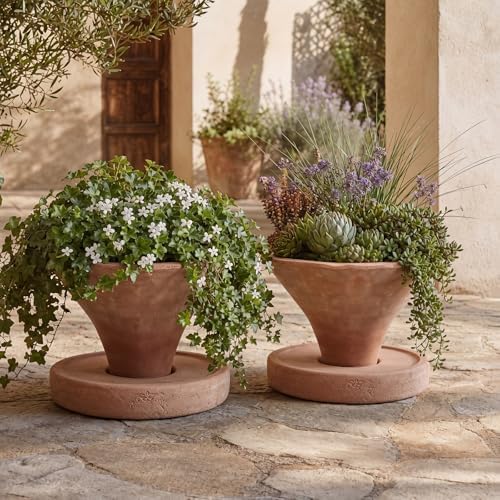 Yungyan 2 Set 7'' Rustic Terracotta Plant Pot with Drainage Saucer Vintage Breathable Clay Planter Farmhouse Flower Pot Distressed Finish for Flower Succulent Modern Home Garden Decor(Tapered) - Image 5