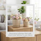 Decorative Flower Planter with Squoval Pattern and Saucer Plate - Home Decor Plant Pots for Indoor and Outdoor Styling - Perfect Plant Pots Accent for Plant Stand Indoor - Set of 2, 7", 6", Ivory - Image 3