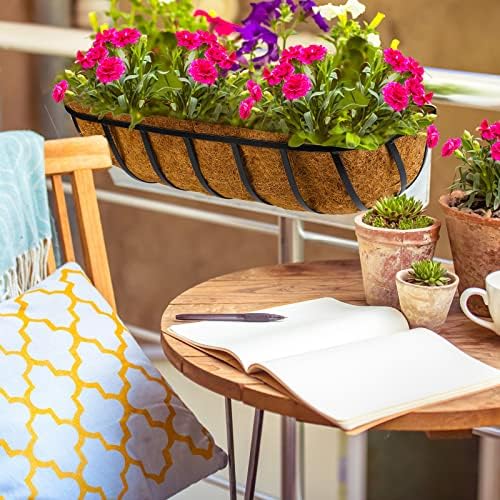 Tessco for you 3 Pieces Railing Planter Boxes, 24 Inches Window Box Planters with Coco Liner and Adjustable Brackets for Deck Porch Fence Patio Balcony Gardening Outdoor Plants - Image 5