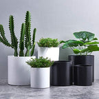 FaithLand 10 Inch Fiberstone Planter - Lightweight Modern Cylinder Plant Pot with Drainage Hole & Plug, Indoor Outdoor Use, Matte White - Image 4