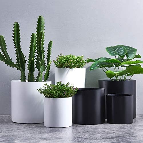 FaithLand 12 Inch Fiberstone Planter - Lightweight Modern Cylinder Plant Pot with Drainage Hole & Plug, Indoor Outdoor Use, Matte Black - Image 4