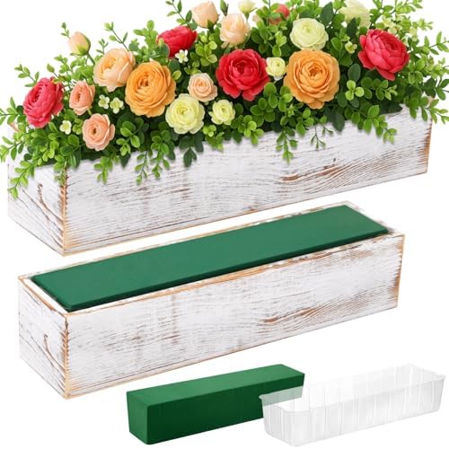 Dandat 2 Set Rectangle Wooden Planter Wood Boxes for Centerpieces White by Dandat