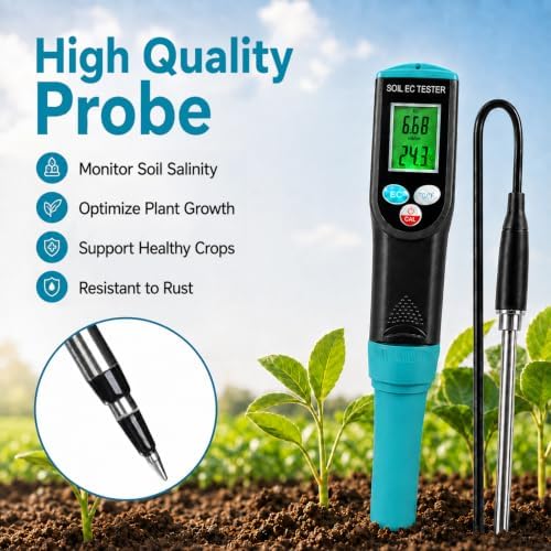 Digital Soil EC Meter 2-in-1 Porfessional Plants EC Temperature Tester Meter with Corded Sensor, Backlight LCD Display, Temperature Compensation, Easy Calibration for Soil Plants Lawn Nutrient Test - Image 5