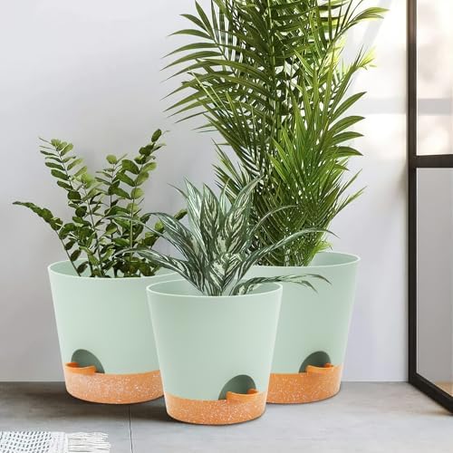 GARDIFE 10/9/8 inch Plant pots, planters for Indoor Plants, self Watering Plant Pot, Flower pots, Green - Image 6