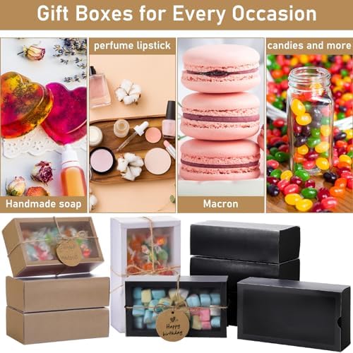 Roowest 50 Sets Gift Boxes Kraft with Tags, 6.3 x 3.5 x 2 Inch, 3 Colors - Image 3