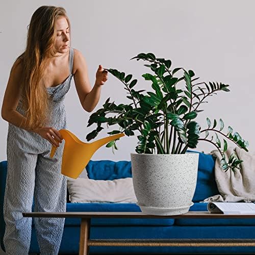 WOUSIWER Plant Pots 10/9/8 inch, Set of 3 Modern Decorative Plastic Planters with Drainage Holes and Saucers for House Plants Indoor Flowers Plants, White Speckles - Image 7
