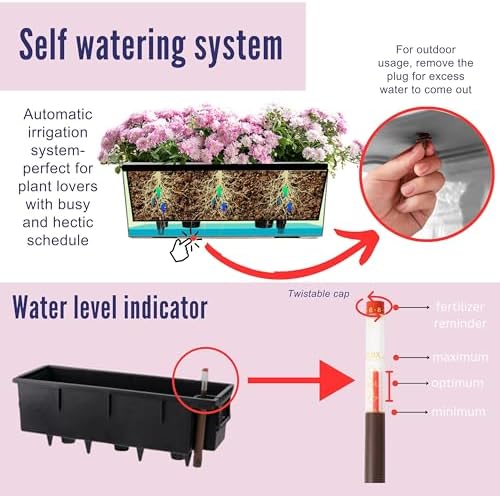 LaLaGreen Deck Railing Planter Box (20 Inch, 4 Pack) Brown Rectangular Window Flower Boxes with Bracket, Self Watering System Hanging Planter Box for Outdoor Plant Container Herb Rail Fence Balcony - Image 5