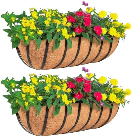 2 Pack 24" Railing Planter Window Box with Coco Fiber Liner Horse Trough Planter The Railing Planters Boxes for Deck Porch Fence Outdoor by Unknown