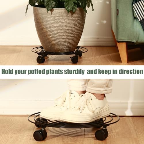 6 Packs 15.8 Inches Metal Plant Caddy with Wheels Extra-large Rolling Plant Stands Heavy-duty Wrought Iron Plant Roller Base Pot Movers Indoor Outdoor Plant Dolly with Casters Planter Tray Coaster - Image 5