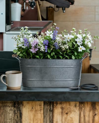 3 Pack 15 Inch Galvanized Oval Planters with Handles, Galvanized Black - Image 4