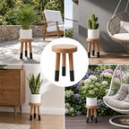 Rubber Wood 9" Round Plant Stand |Dip Dyed Black Stool, Wood Riser |Milking Stool (12" H) - Image 7