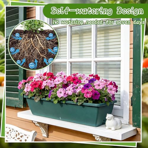 8 Pcs 24 Inch Plastic Window Boxes Planters, Green - Image 4