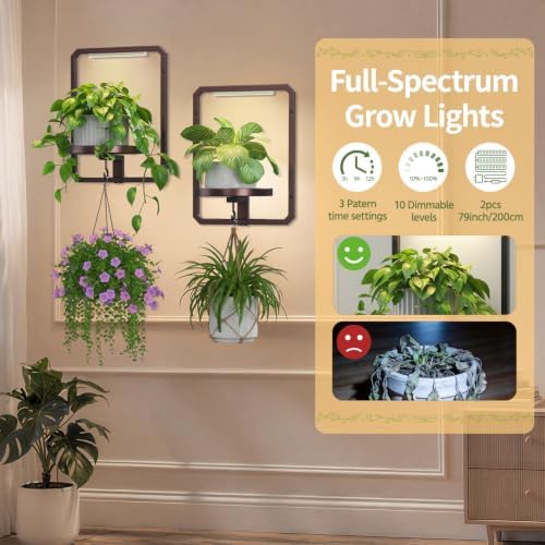 LASZOLA Plant Picture Frame Holder Shelf Wall with Lights, 2 Pcs Brown - Image 3