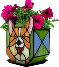 Corgi Planter - Cute Stained Glass Dog Flower Pots, Plant Pot with Drainage, Succulent Planters, Corgi Gifts, Christmas Decorations by Entlityful