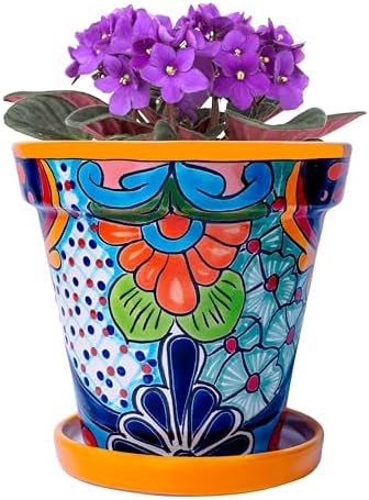 Talavera Planter - Mexican Ceramic Pot with Drainage (Yellow-Medium) by COBAZUL
