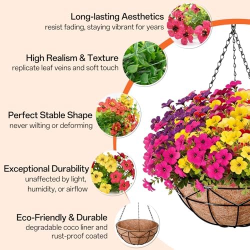 Halatool Hanging Baskets with Artificial Flowers, All Season Home Decor - Image 3