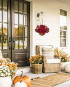 Hollyone 11" Fall Hanging Baskets Hydrangea Peonies Small Artificial Flowers Fall Hanging Decor Hydrangea Fake Flowers Faux Plants Red Orange Indoor Outdoor Porch Patio Garden Autumn Home Decorations - Image 5