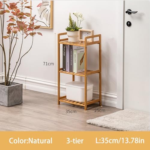 Bamboo Shelf, 3-Tier Bookcase Storage Shelves, Small Book Rack Shelving Unit, Multipurpose Storage Display Shelf for Bathroom Kitchen Living Room Office (3T-27.95Inch) - Image 5