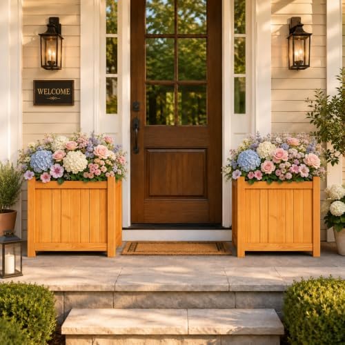 2-Pack 16" Square Fir Wood Planter Boxes with Drainage Holes by Ultym