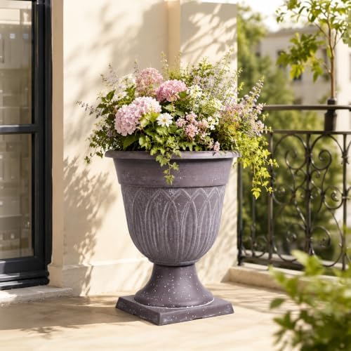 15" Resin Urn Planter, 2 Pack Classic Round Flower Pot, Detachable Base - Image 6