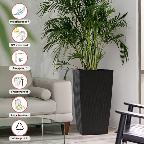 30 Inch Tall Self-Watering Planters, Large Black Flower Pot - Image 6