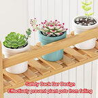 LIGUOYI 3-Tier Bamboo Ladder Plant Shelf, Outdoor Planter Display Shelving, Hanging Folding Flower Pot Organizer Rack, Clothes Rack Multi Storage Corner Shelf for Indoor Outdoor Homedecoration - Image 3