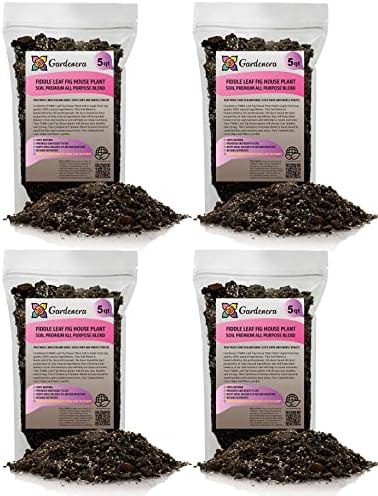 Gardenera Fiddle Leaf Fig Soil Mix - 20 Quart - Premium Blend of Peat Moss, New Zealand Bark, Coco Chips, and Perlite for All Purpose Planting - 4 Bags of 5 Quart by Gardenera