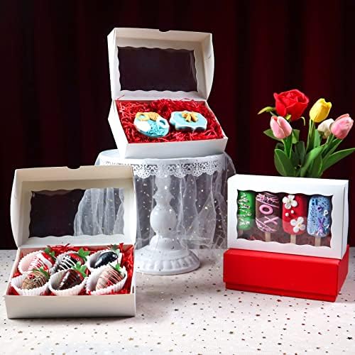 100PCS 8x5x2 Inch Bakery Boxes with Window, Perfect for Cookies, Chocolate Covered Strawberries, Macaron & More, Simple Style - Image 2